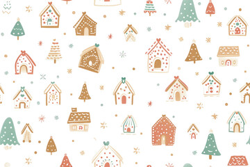 Pastel Christmas Pattern with Festive Motifs