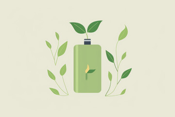 Renewable Energy Symbol: Battery with Growing Leaves