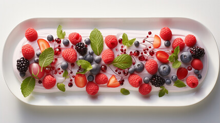 Top-View of a White Plate Of Michelin Star Fruit Dessert