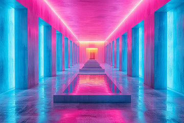 A gallery space using turquoise gels for a unique and immersive art experience. Concept of...