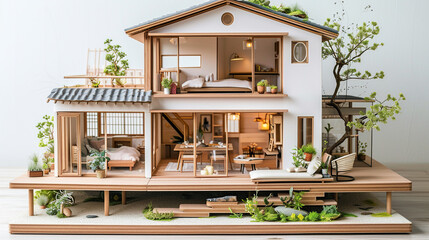 doll house models, neutral color structure