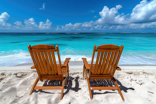 Deck chairs on the sandy beach