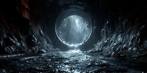 Into the Depths: A Glistening Subterranean Tunnel Beckons with the Promise of Discovery and the...