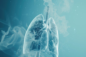 human respiratory system, with oxygen being taken in and carbon dioxide being expelled - obrazy, fototapety, plakaty