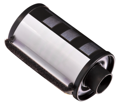 Old metal cassette with a reel for 35mm analog film.