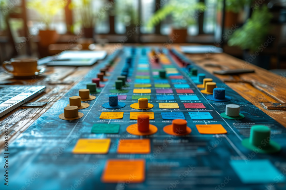 Poster a flowchart mapping out interconnected business processes illustrates the complexity of operations, 