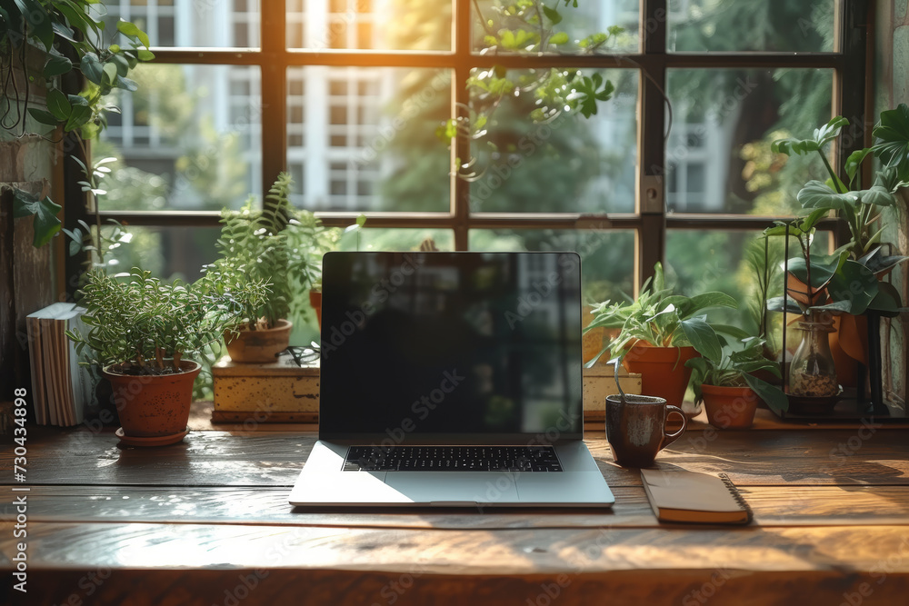 Poster a high-resolution laptop mockup with a blank screen, offering a clean canvas for presenting website 