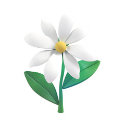 Design Icon of a Beautiful White Flower: Simple 3D Render for Spring Floral Cartoon Illustration, Isolated on Transparent Background, PNG