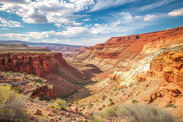 view of a canyon with red rock formations and a blue sky