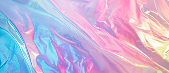 Fototapeta na wymiar Gradient pastel colors on a holographic background create an abstract, foil fashion aesthetic reminiscent of a rainbow.