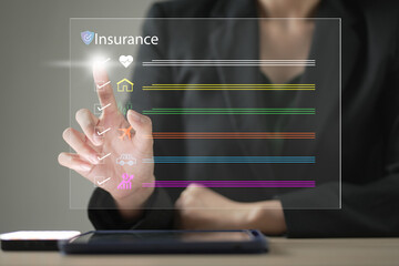 Insurance company client take out complete insurance. Businessman using a computer to insurance...