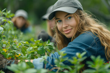 A diverse group of people participating in a community clean-up, promoting environmental responsibility and civic engagement. Concept of community service. Generative Ai.
