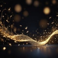 shiny trail of sparkles of gold wave and bokeh light . No compost words and two words word