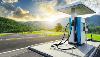 EV charging station for electric car in concept of green energy and eco power produced 