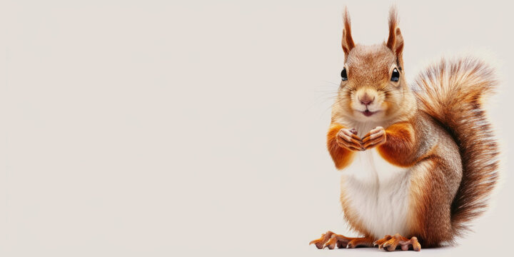 This charming squirrel shows approval with a thumbs-up in a wide banner, offering ample space for text or content.
