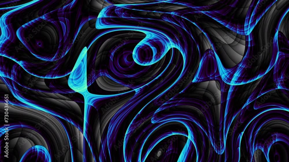 Poster distorted neon glowing lines abstract background on black background. 4k loop
