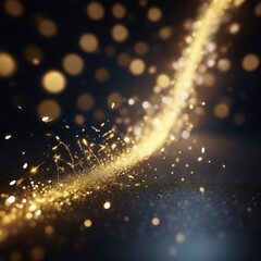 shiny trail of sparkles of gold wave and bokeh light . No compost words and two words word