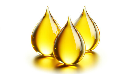 Trio of Vibrant Yellow Oil Drops on White Background