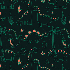 Cute dinosaur seamless pattern. Vector background in scandinavian style. © amna