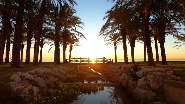 Sunrise over Mediterranean sea in Torremolinos, Malaga, Costa del sol, Spain