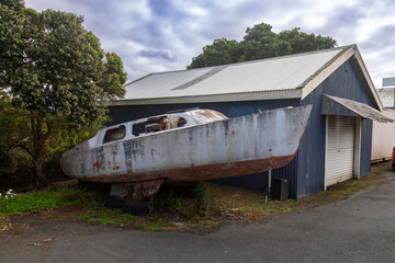Abandoned rustic boast. Rawene, Northland, New Zealand.