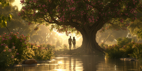 Adam and Eve in paradise