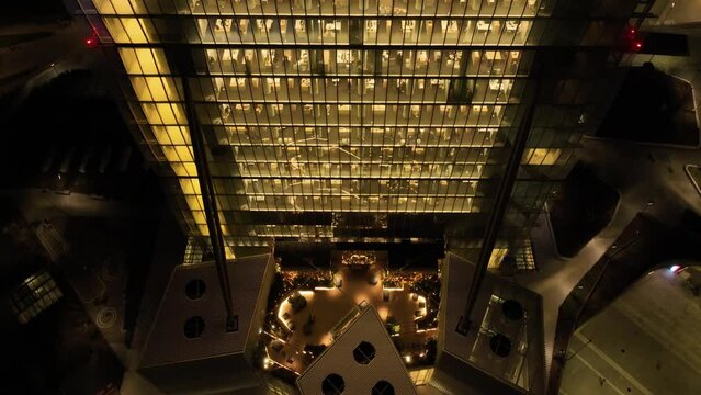 Glass buildings in Europe City Life. Aerial view of modern architecture of office buildings in new city districts