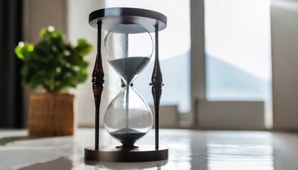 High-quality modern hourglass as time passing concept. Life time passing. blurry background