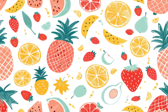Pastel Summer Pattern with Tropical Fruits