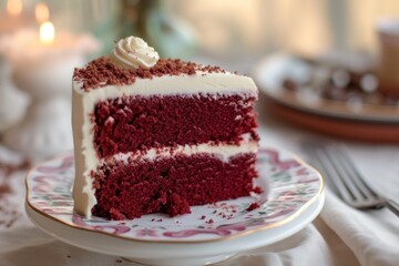 Delicious Slice of Red Velvet Cake on a Plate