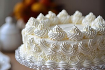 White Frosted Cake on Table