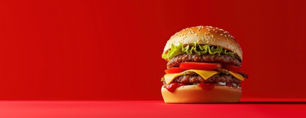 Hamburger on Red Table