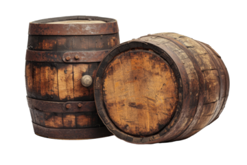 Wooden Barrels isolated transparent background. PNG Format.