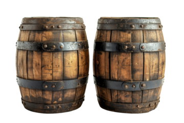 Wooden Barrels isolated transparent background. PNG Format.