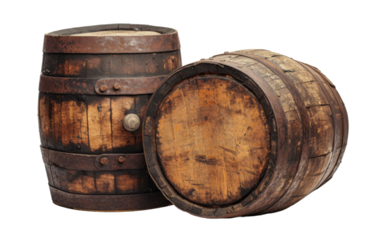 Wooden Barrels isolated transparent background. PNG Format. - Powered by Adobe