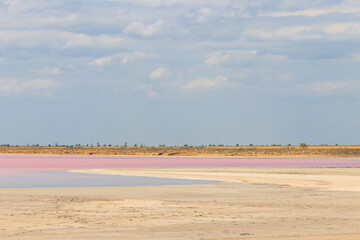 View of the pink salty Syvash lake in Kherson region, Ukraine