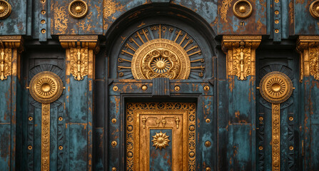 Ornate Bronze Door with Decorative Gold Medallions