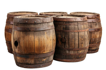 Fototapeta premium Wooden Barrels isolated transparent background. PNG Format.