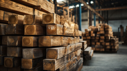 Warehouse of wooden boards. - obrazy, fototapety, plakaty