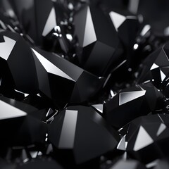 3d render, abstract black crystal background, faceted texture, macro panorama, wide panoramic polygonal wallpaper