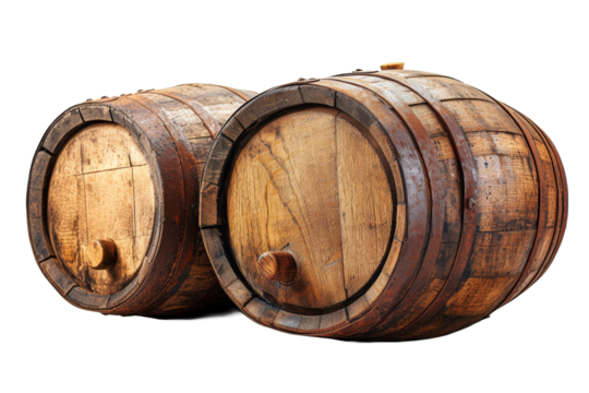 Wooden Barrels isolated transparent background. PNG Format.