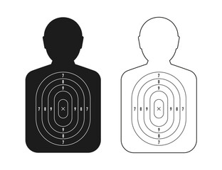 Human targets in Black and White for Shooting Practice. Firearm and archery shooting range practicing human torso silhouette, sniping sport competition. Practicing aim firing. Vector illustration © StudioGraphic