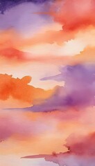 Fototapeta premium Abstract watercolor background sunset sky orange purple
