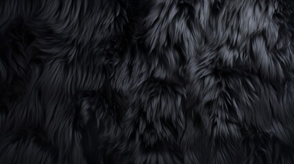 Deep black luxurious fur texture. Fur of black cat, puma, panther, fox, arctic fox, bear, wolf. Animal skin design. Concept of luxury, softness, coziness, fashion background, monochrome elegance. - obrazy, fototapety, plakaty