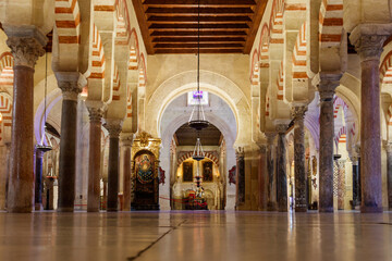 Interior of the Great Mosque-Cathedral, also called the Mezquita in Cordoba, Andalusia, Spain