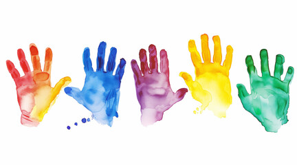 Set colorful hand print, paint watercolor isolated on white