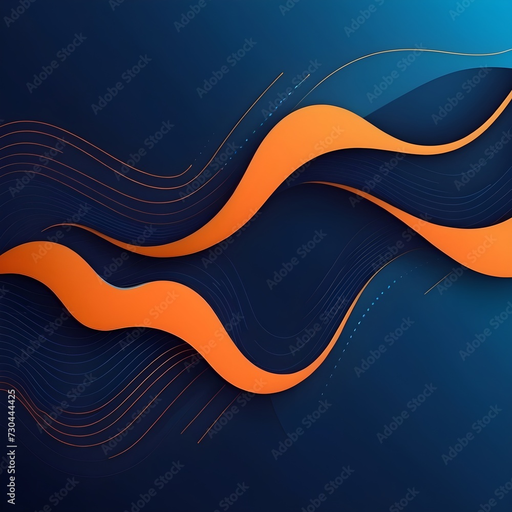 Poster minimal geometric background. dynamic blue shapes composition with orange lines. abstract background