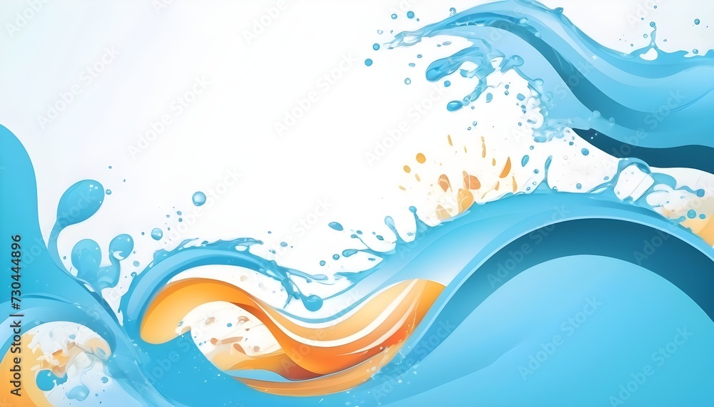 Poster summer background and banner with water, splash and waves in vector abstract shape