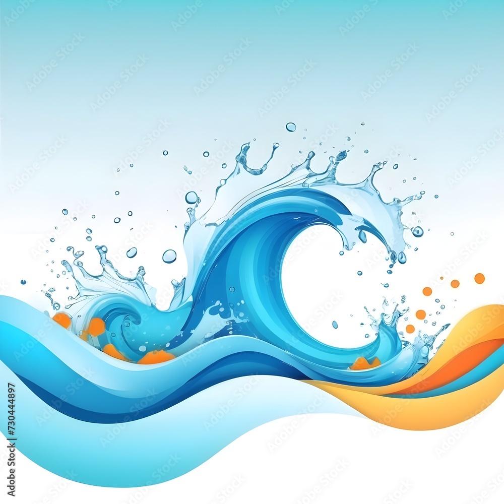 Poster summer background and banner with water, splash and waves in vector abstract shape