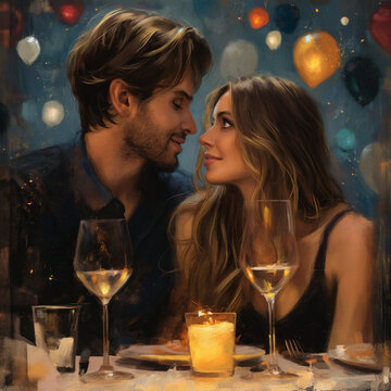 Lovely couple having a romantic dinner